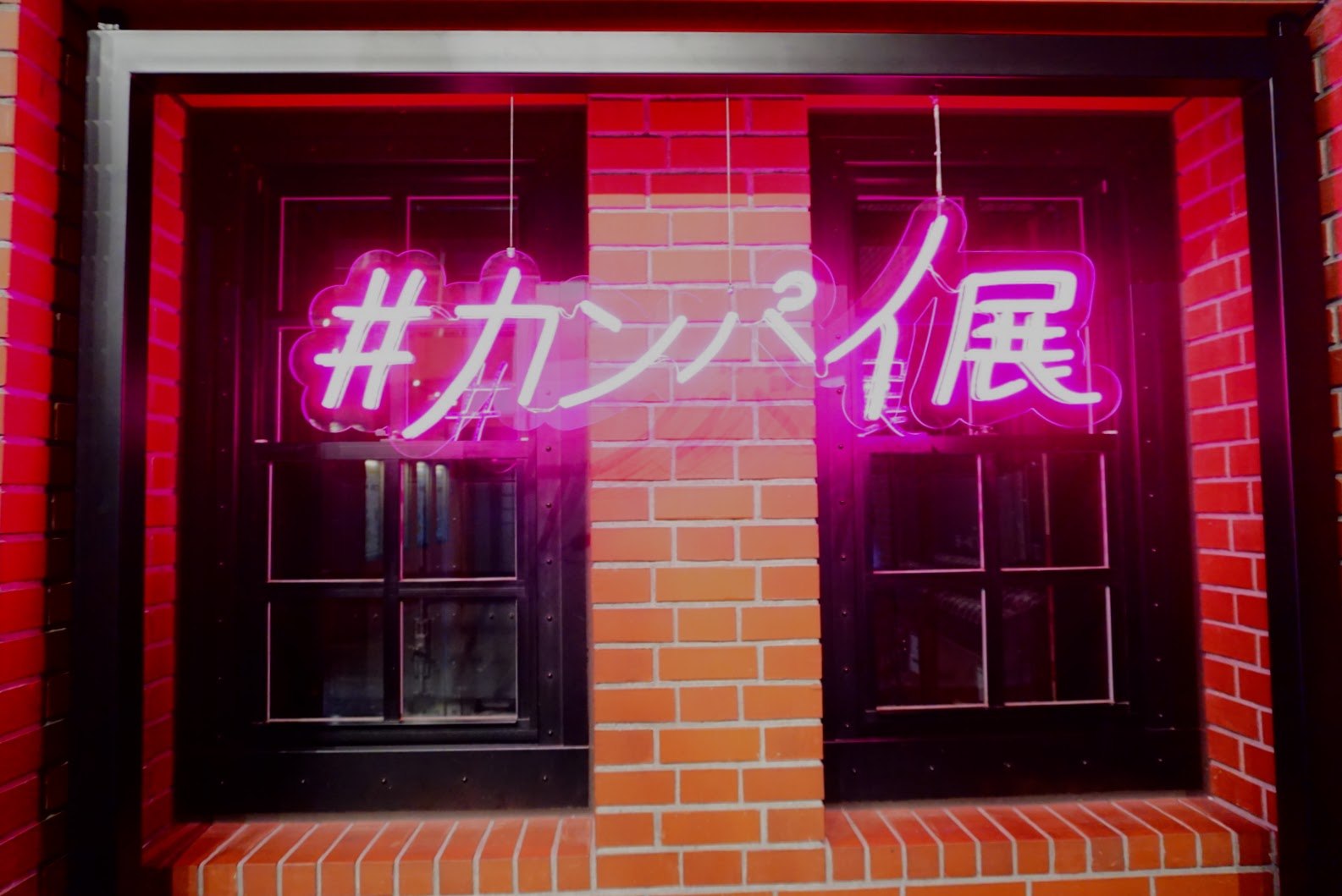ピンクのLEDネオンチューブサイン イベント展示の吊り下げ設置例
