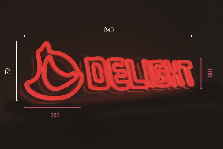 LEDネオンサイン ネオンチューブの価格実例 DELIGHTロゴ 幅840mm ダブルライン 135000円